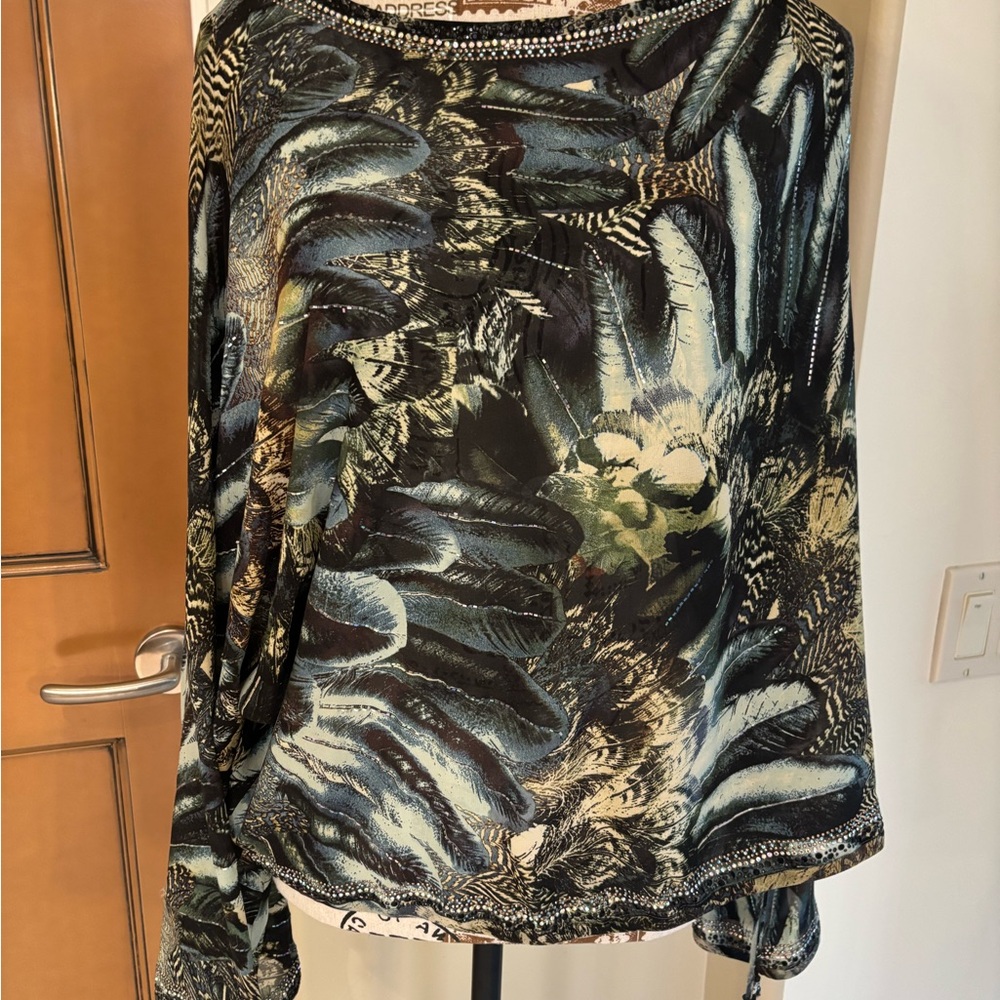 St. John Multicolor Feather Pattern Blouse - image 1
